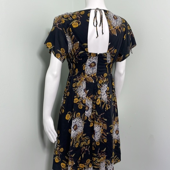 Madewell Black Open Back Flutter Sleeve Mini Dress in Painted Blooms - Picture 9 of 13